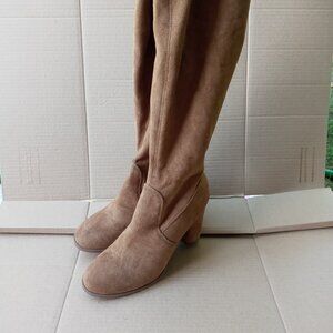 Forever 21 Faux Suede Over The Knee Boots Sz 7.5 Taupe Color High Heel